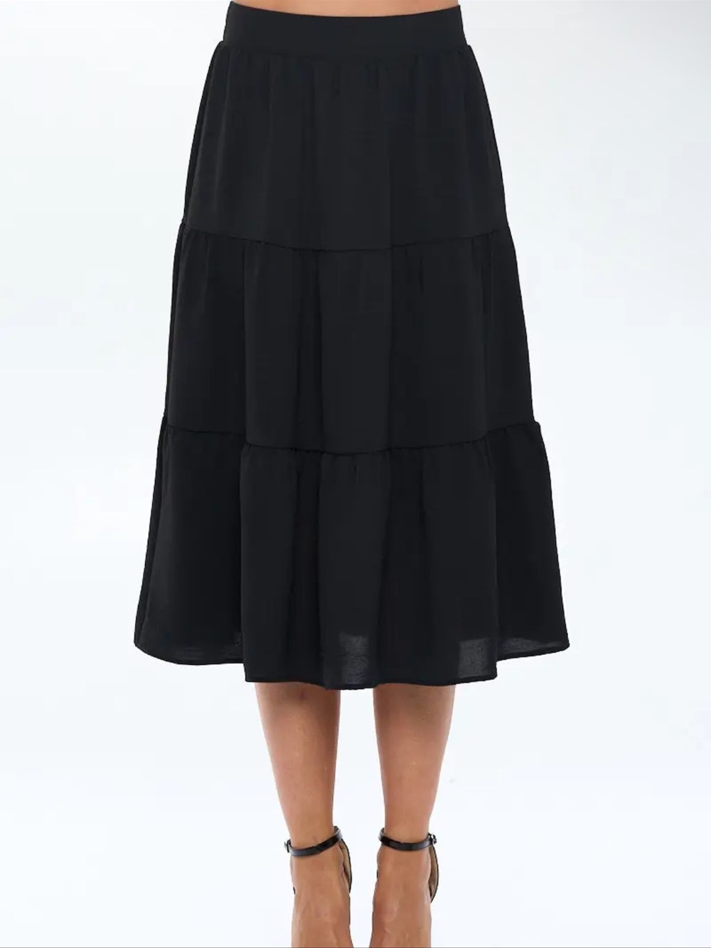 Tiered Black Midi Skirt